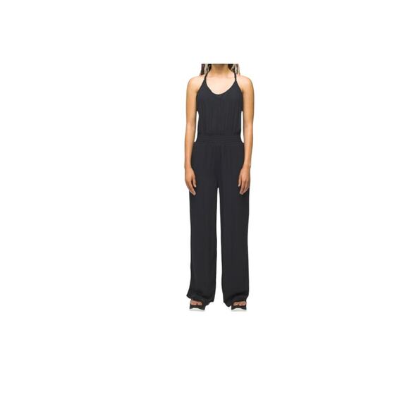 prAna Fernie Wide Leg Black Tencel Jumpsuit Cover Up NWT Size Large - Picture 1 of 9